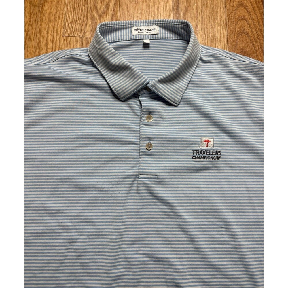 Peter Millar Summer Comfort Golf Polo Travlers Championship Blue Mens Size XL